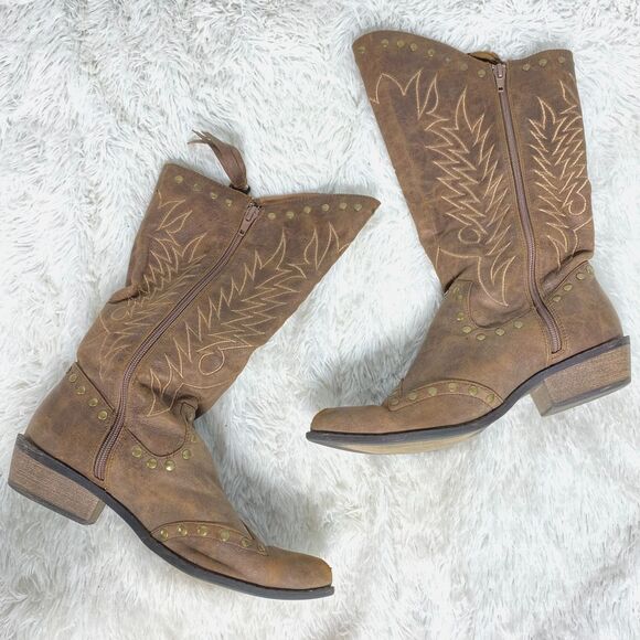 Coconuts by Matisse Womens Brown Faux Leather Pirate Western Studded Boots 7 - Picture 2 of 12